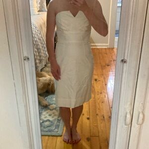 White jacquard print strapless dress